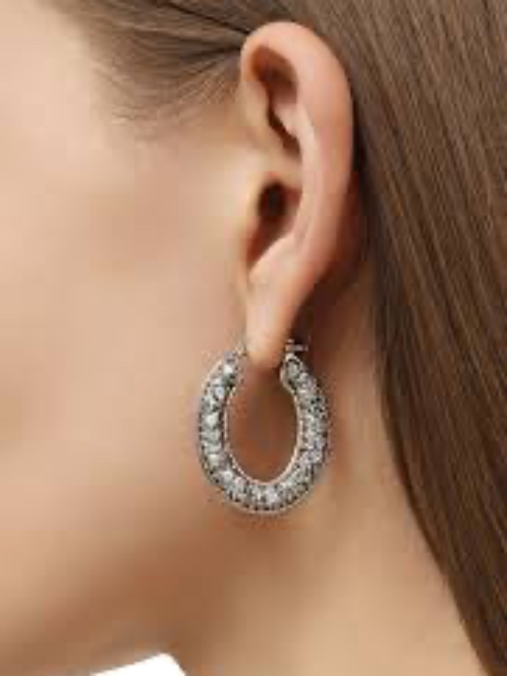 Jil Sander Silver-Plated & Brass w/ Strass Hoop Earrings - NWT